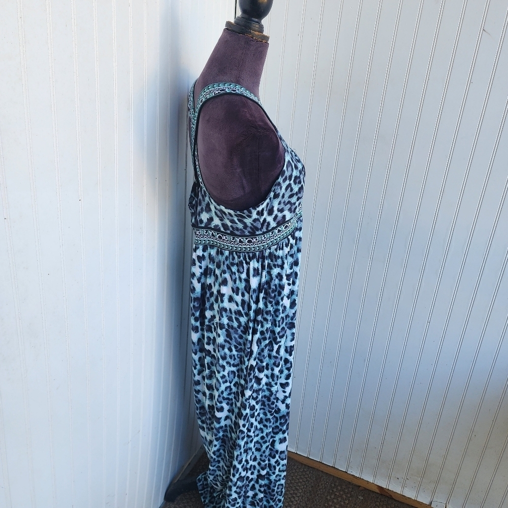 INC Internationa Leopard Print Maxi Dress Crisscross Back Blue Stretch V-Neck XL - Picture 5 of 14